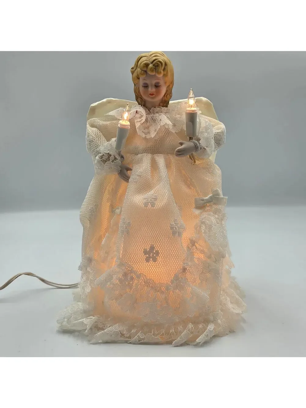 Vintage 70's Porcelain Angel Lighted‎ Tree Topper 10
